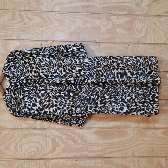 NYDJ Leopard Animal Print Button Front Long Sleeve Shirt Dress Size L - Picture 7 of 10